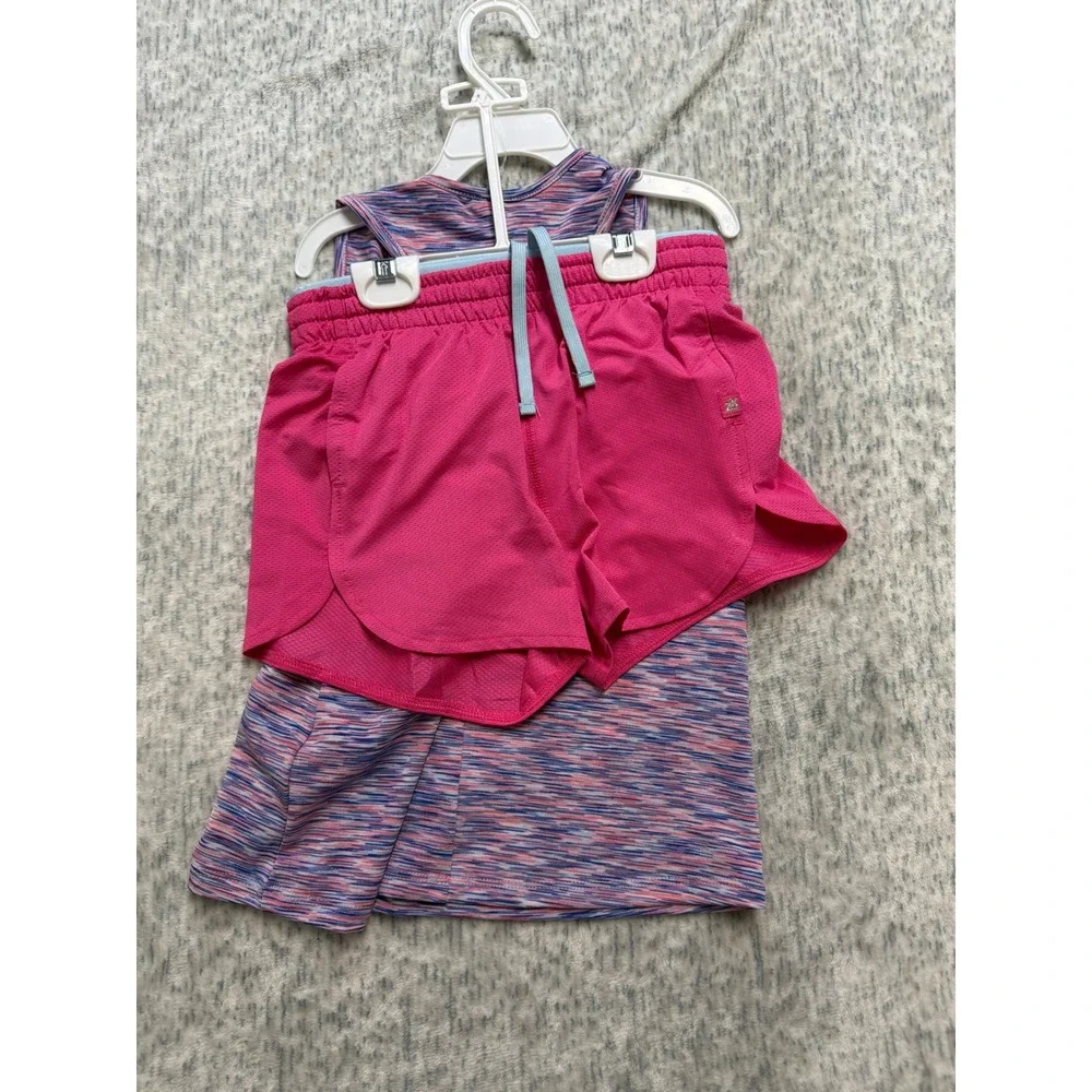 ZeroXposur Girls 2PC Active Set Back Knot Tank Top Shorts Pink Space Dye 6/7‎